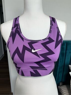 Nike Purple Graphic Racerback Sports Bra with White Swoosh